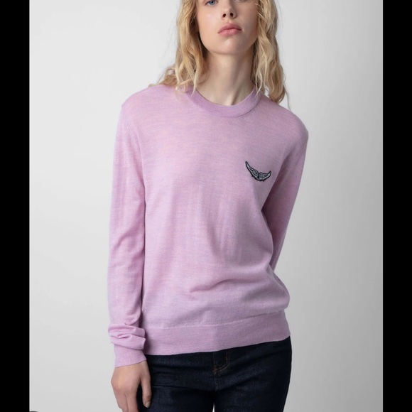 NWTs Zadig & Voltaire Life We Wings Merino Wool Crewneck Size Medium Soft Pink - Picture 1 of 12